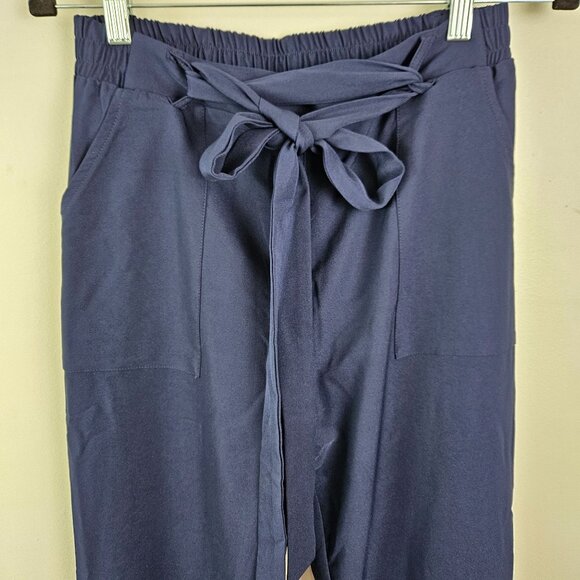 Grace Karin Womens High Waist Pants Size Medium Belt Fold-Up Leg Opening Navy - Picture 6 of 11